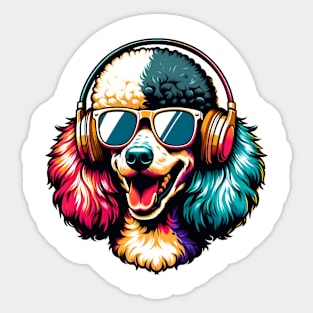 Smiling DJ Poodle Rocks the Party Night Sticker